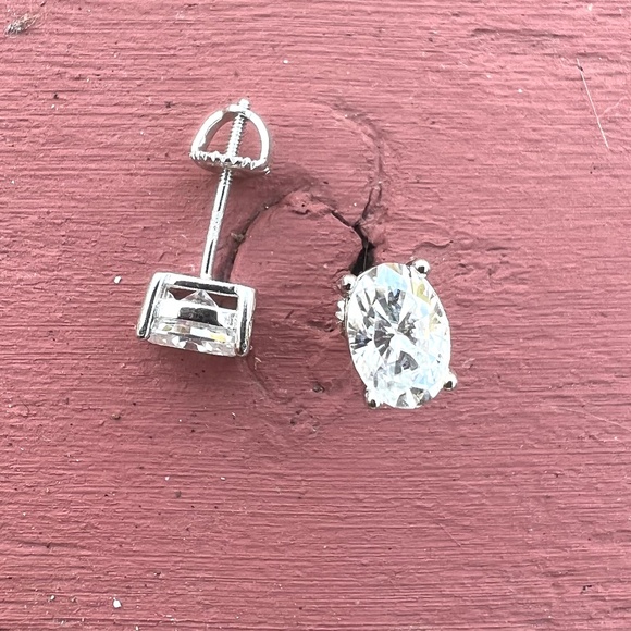 Certified Oval Moissanite Stud Earrings Sterling Silver 925 Screw Backs - Picture 6 of 14